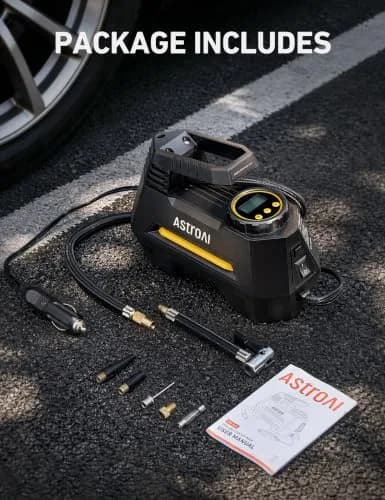 AstroAI AIRUN H Tire Inflator Portable Air Compressor 12V DC | 35L/min Airflow, 100 PSI Max Pressure thumbnail 9