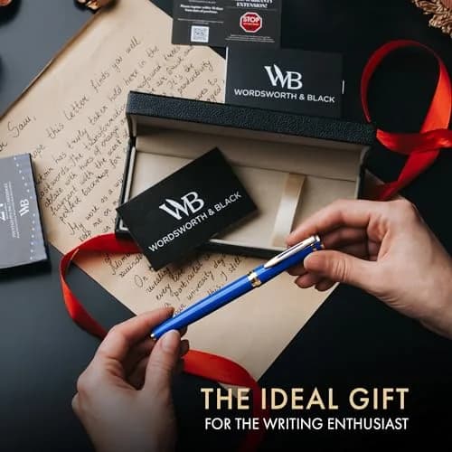 Wordsworth & Black Luxury Fountain Pen Set for Writing, Medium Nib, Blue | Brass & Gold Finish, Refillable, Perfect for Calligraphy & Journaling thumbnail 3