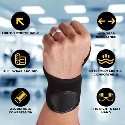 NeoTech Care Wrist Band - Elastic & Breathable Fabric - Adjustable Compression Strap for Men & Women (Black, Size L, 1 Pair) thumbnail 4