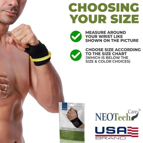NeoTech Care Wrist Band - Elastic & Breathable Fabric - Adjustable Compression Strap for Men & Women (Black, Size L, 1 Pair) thumbnail 2