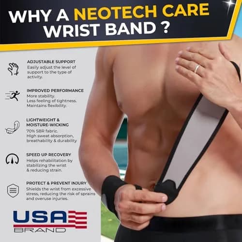 NeoTech Care Wrist Band - Elastic & Breathable Fabric - Adjustable Compression Strap for Men & Women (Black, Size L, 1 Pair) thumbnail 3