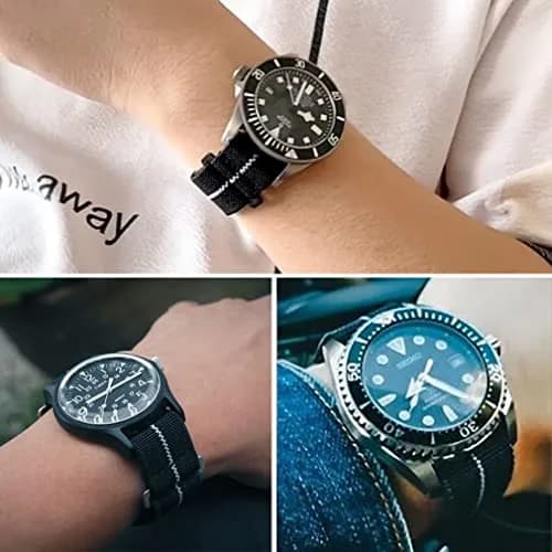 NIBD Watch Band 20mm Black with White | Elastic Nylon Military Style Strap thumbnail 4