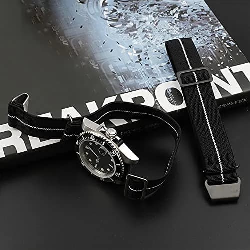 NIBD Watch Band 20mm Black with White | Elastic Nylon Military Style Strap thumbnail 5