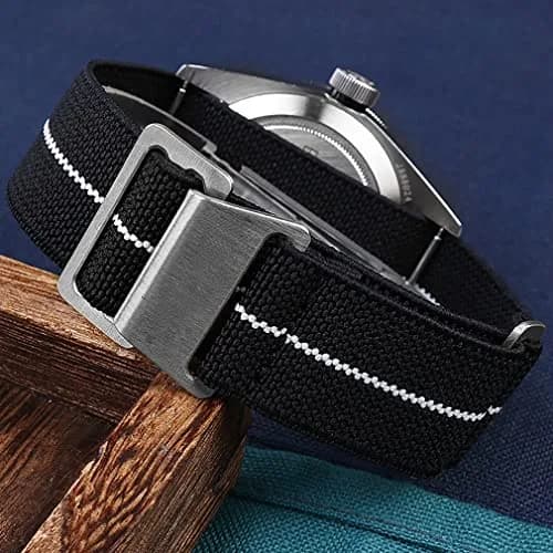 NIBD Watch Band 20mm Black with White | Elastic Nylon Military Style Strap thumbnail 8