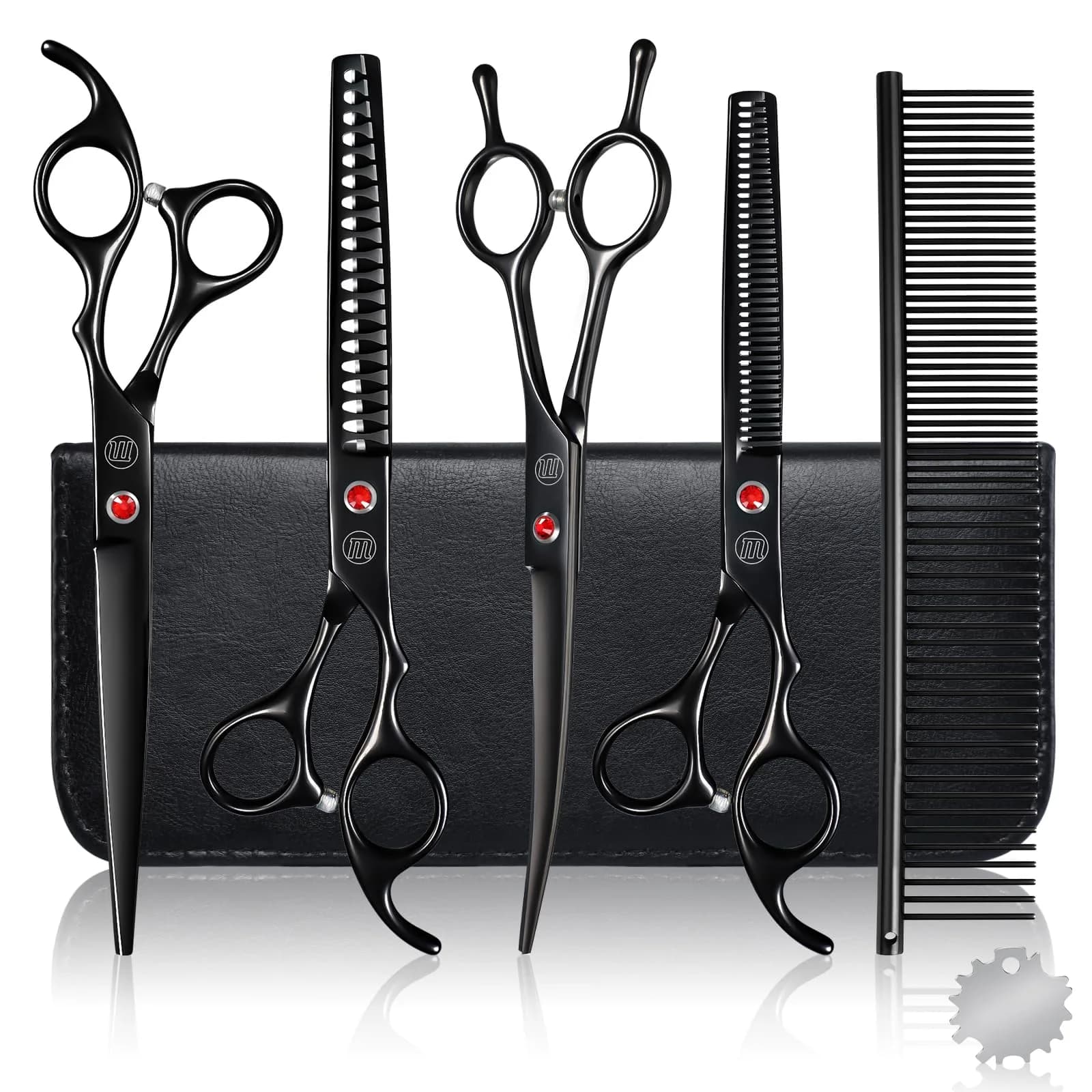 Moontay Dog Grooming Scissors Set, 7 Inch/8 Inch | Professional Shears for Pet Grooming — Black / 7 Inch