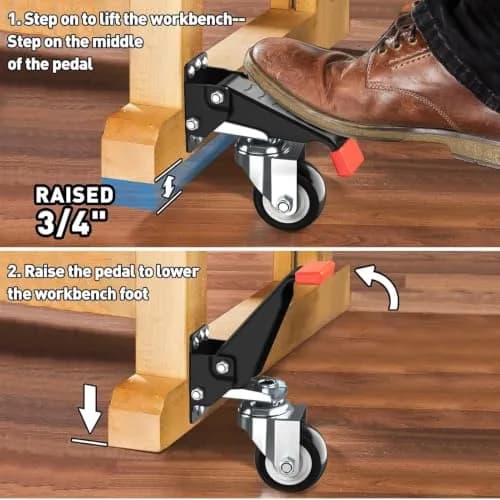 SPACEKEEPER Heavy Duty Retractable Workbench Casters Kit 660 Lbs Capacity | 4 Pack with 2.5-inch Urethane Wheels thumbnail 4