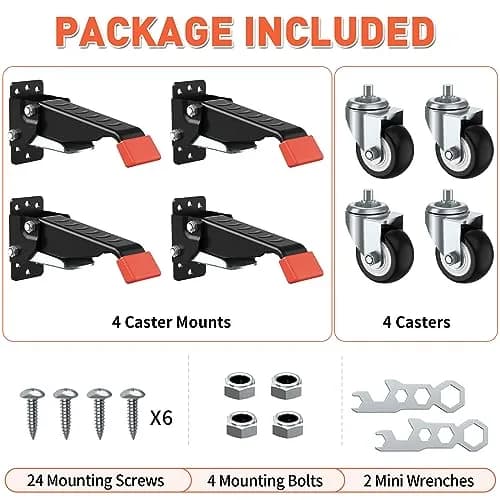 SPACEKEEPER Heavy Duty Retractable Workbench Casters Kit 660 Lbs Capacity | 4 Pack with 2.5-inch Urethane Wheels thumbnail 7