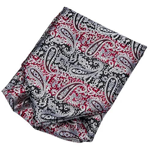 Dubulle Black Grey Red Paisley Ascot Tie Set with Pocket Square & Cufflinks | Men's Formal Business Wedding Accessory thumbnail 5
