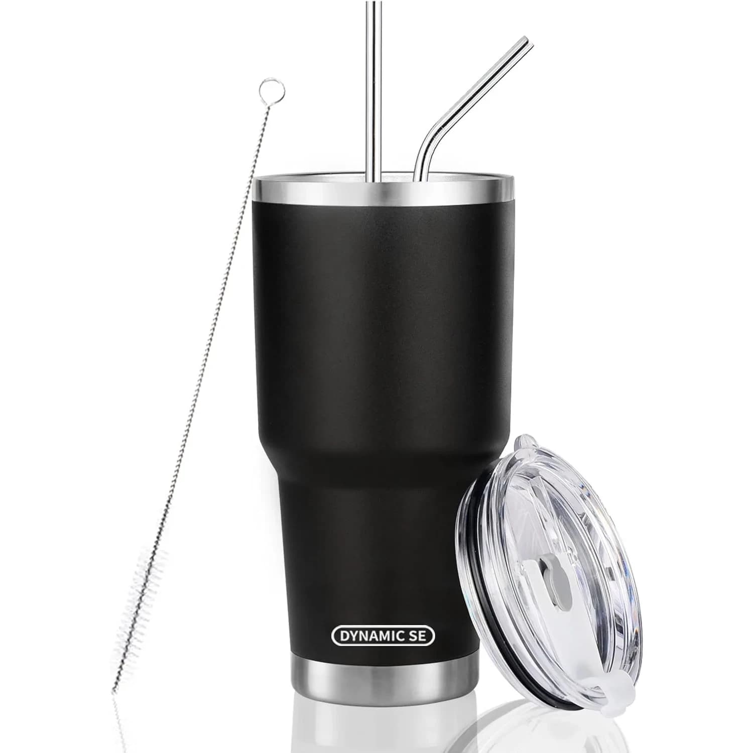 D·S Black 887ml (30 oz) Insulated Tumbler with Straw & Lid | Keeps Drinks Cold 24 Hrs