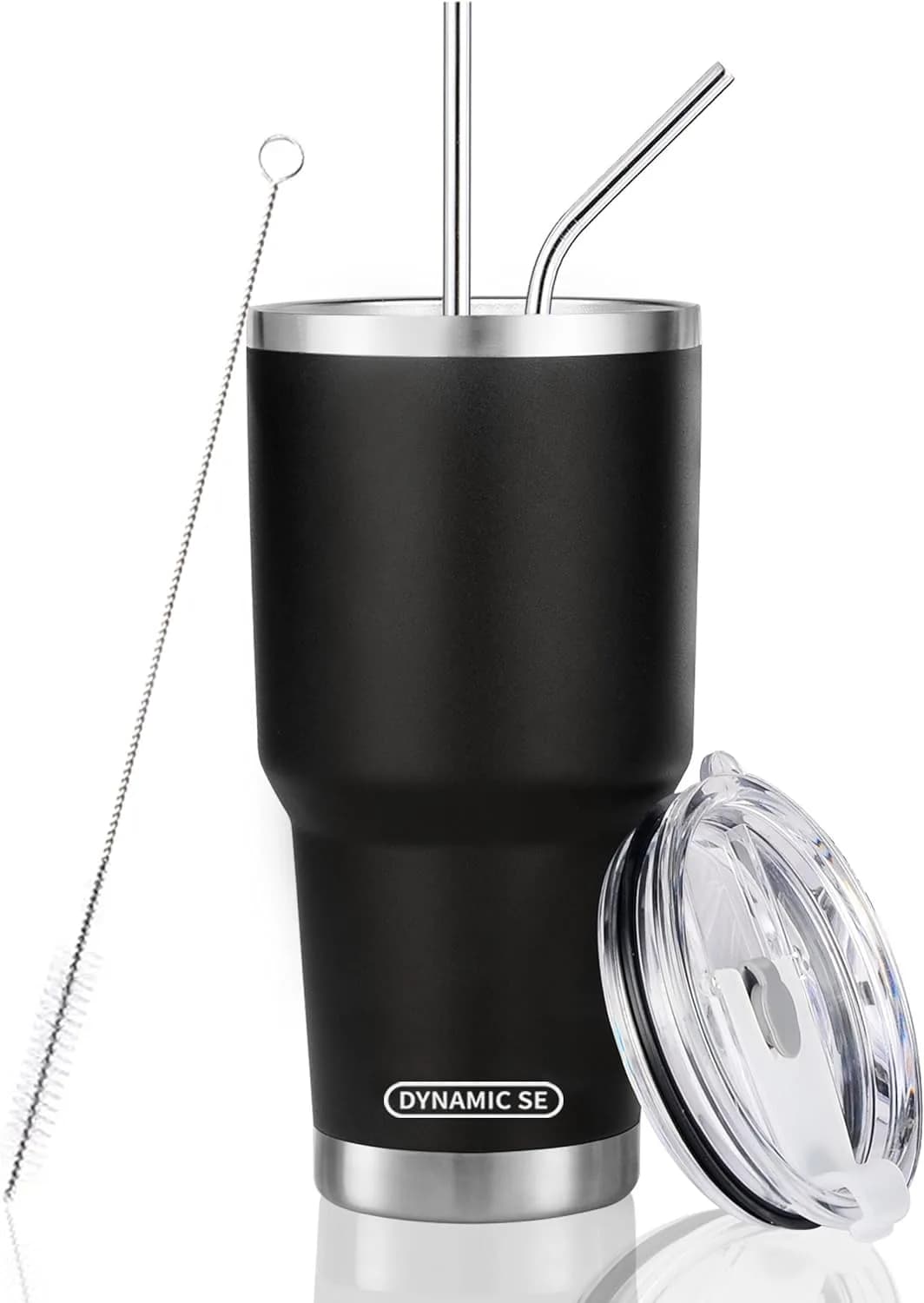 D·S Black 887ml (30 oz) Insulated Tumbler with Straw & Lid | Keeps Drinks Cold 24 Hrs - main product image