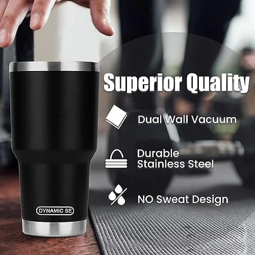 D·S Black 887ml (30 oz) Insulated Tumbler with Straw & Lid | Keeps Drinks Cold 24 Hrs thumbnail 5