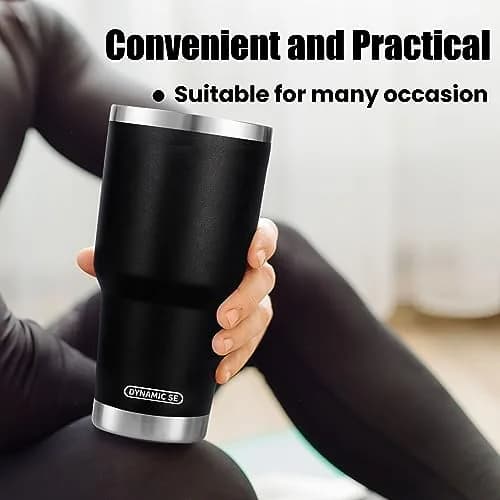 D·S Black 887ml (30 oz) Insulated Tumbler with Straw & Lid | Keeps Drinks Cold 24 Hrs thumbnail 6