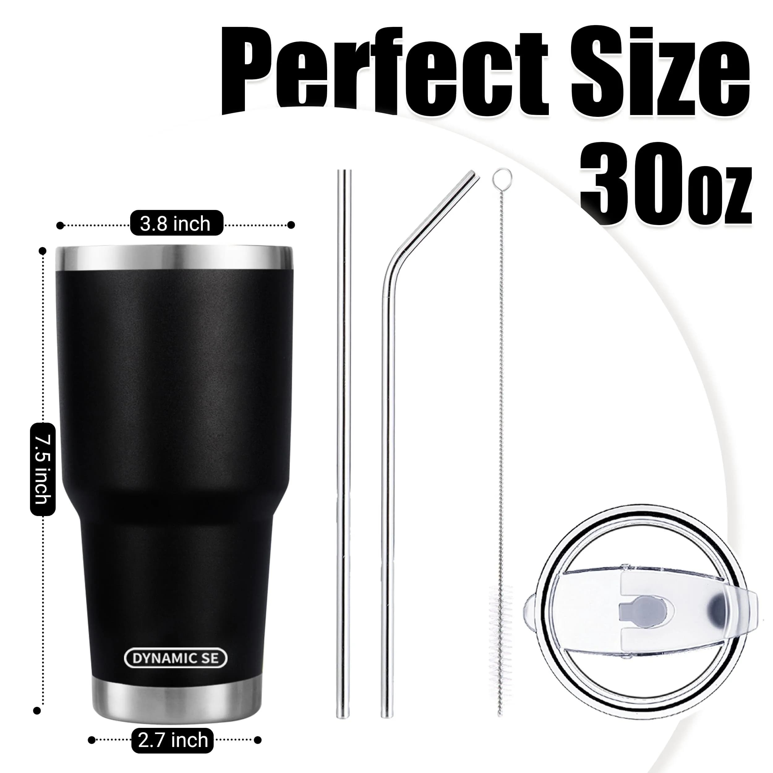 D·S Black 887ml (30 oz) Insulated Tumbler with Straw & Lid | Keeps Drinks Cold 24 Hrs - view 2