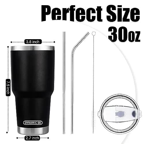 D·S Black 887ml (30 oz) Insulated Tumbler with Straw & Lid | Keeps Drinks Cold 24 Hrs thumbnail 2