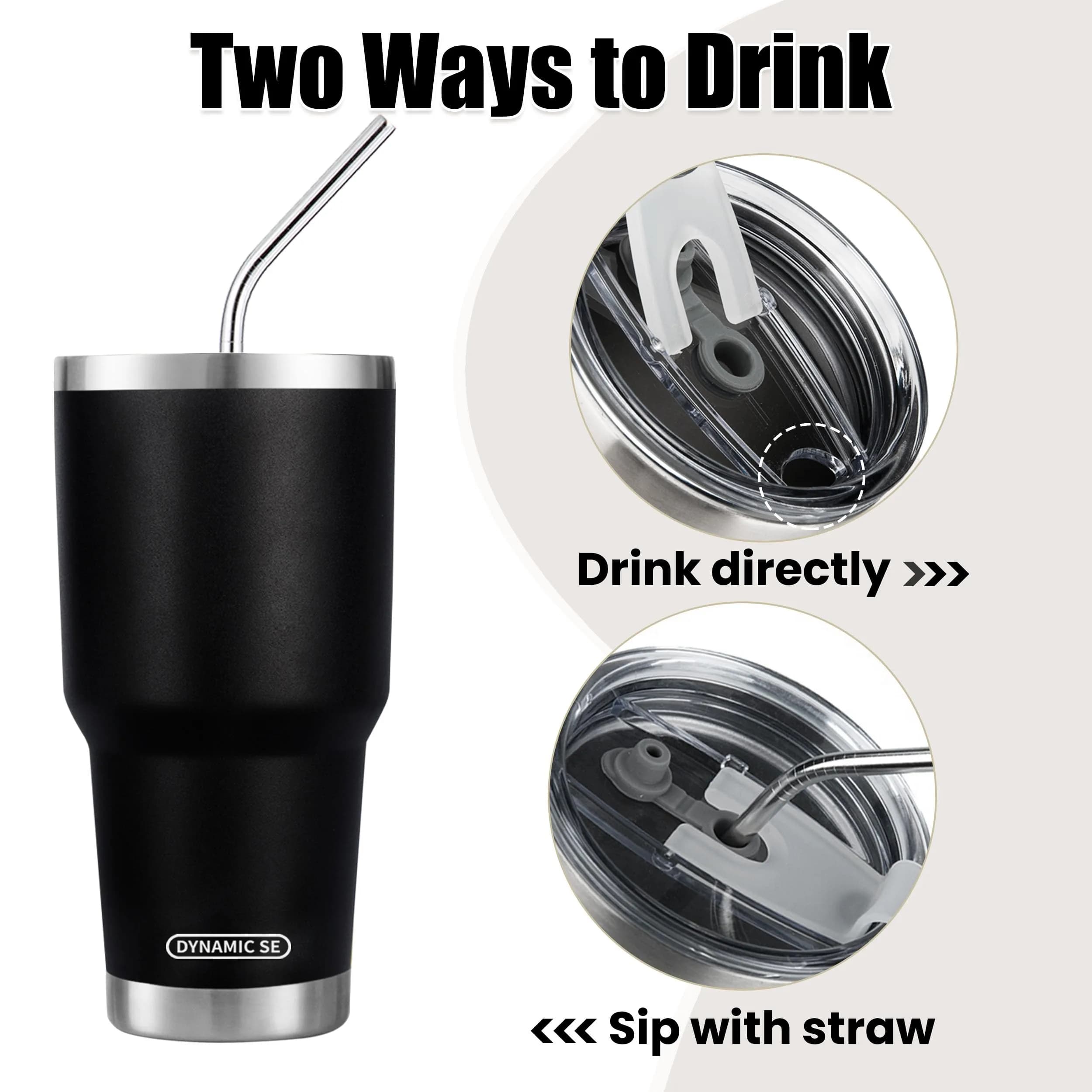 D·S Black 887ml (30 oz) Insulated Tumbler with Straw & Lid | Keeps Drinks Cold 24 Hrs - view 3