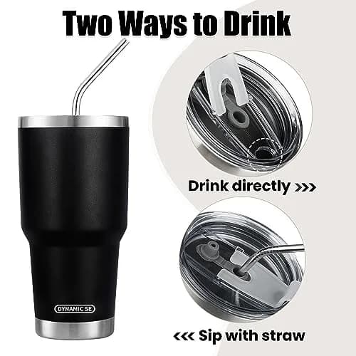 D·S Black 887ml (30 oz) Insulated Tumbler with Straw & Lid | Keeps Drinks Cold 24 Hrs thumbnail 3