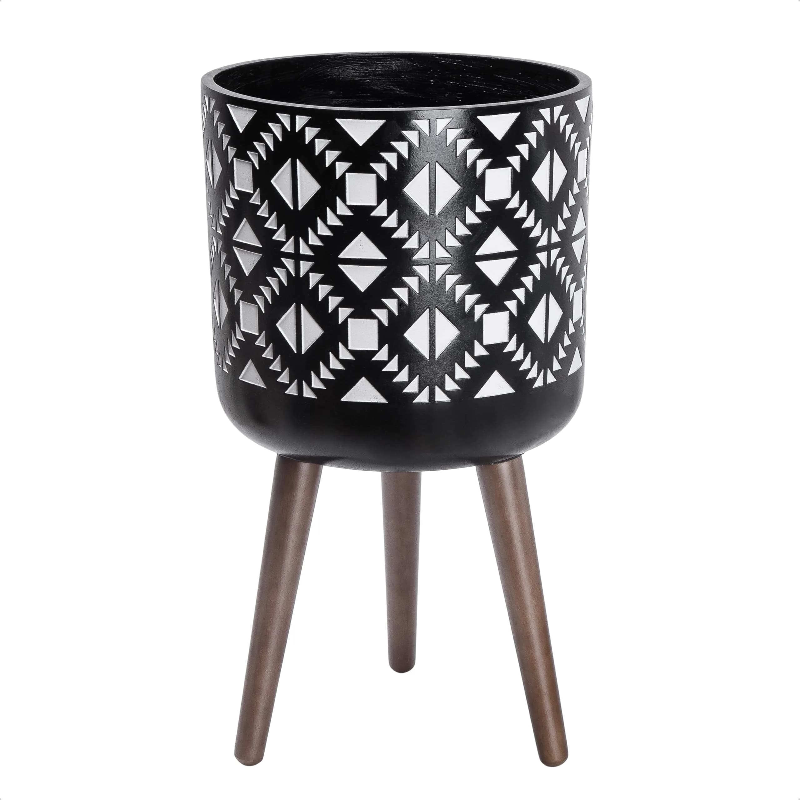 D'vine Dev Planter Pot with Wood Stand 12 in | Mid-Century Modern Indoor Plant Display