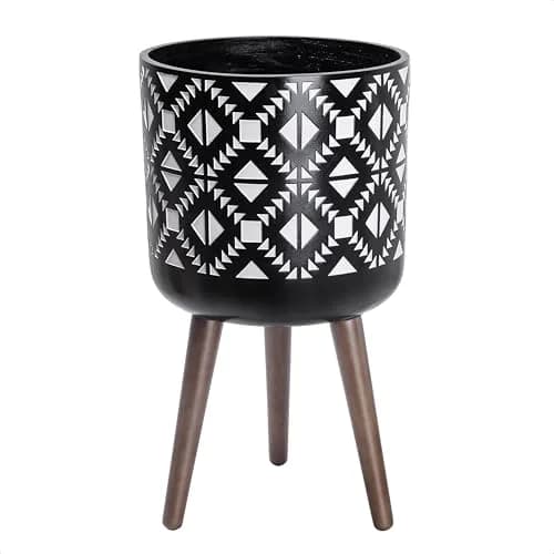 D'vine Dev Planter Pot with Wood Stand 12 in | Mid-Century Modern Indoor Plant Display thumbnail 1