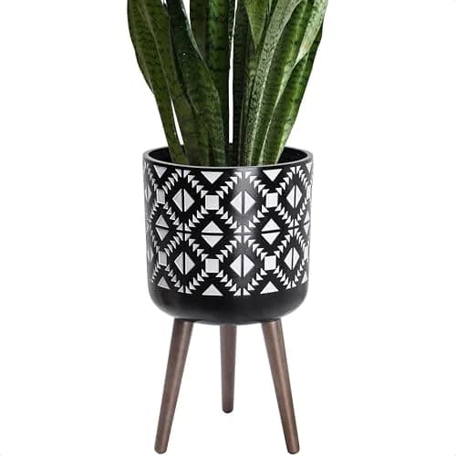 D'vine Dev Planter Pot with Wood Stand 12 in | Mid-Century Modern Indoor Plant Display thumbnail 7