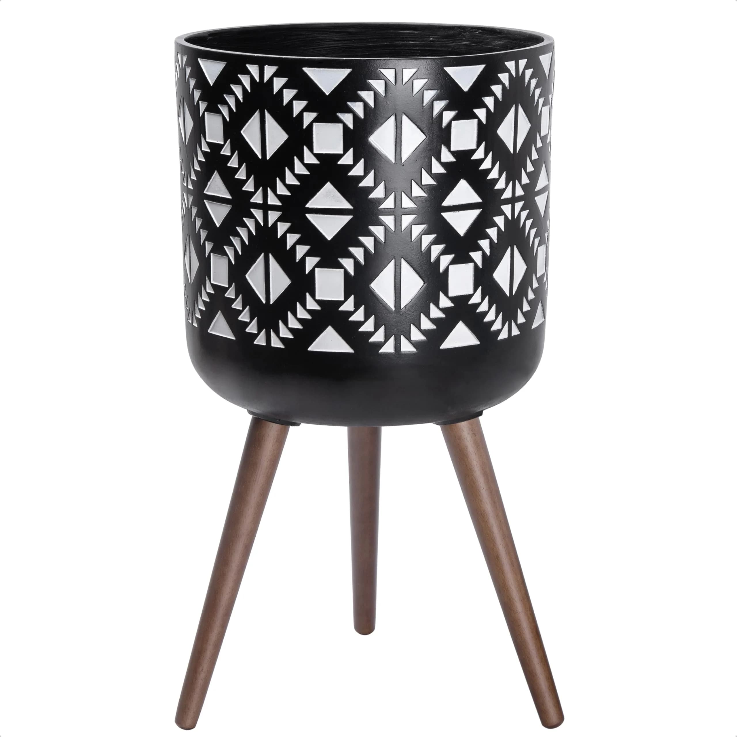 D'vine Dev Planter Pot with Wood Stand 14 in | Mid-Century Modern Indoor Plant Display - main product image