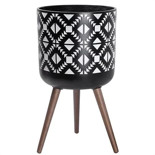 D'vine Dev Planter Pot with Wood Stand 14 in | Mid-Century Modern Indoor Plant Display thumbnail 1