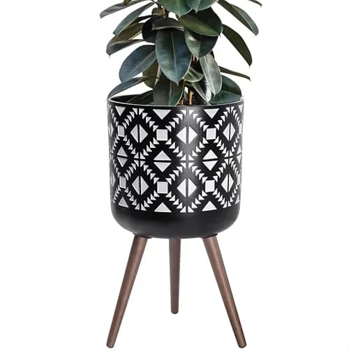 D'vine Dev Planter Pot with Wood Stand 14 in | Mid-Century Modern Indoor Plant Display thumbnail 7