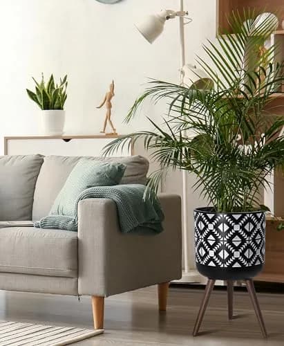 D'vine Dev Planter Pot with Wood Stand 14 in | Mid-Century Modern Indoor Plant Display thumbnail 2
