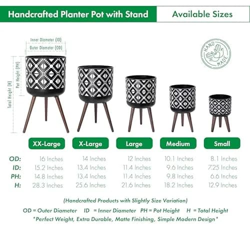 D'vine Dev Planter Pot with Wood Stand 14 in | Mid-Century Modern Indoor Plant Display thumbnail 3