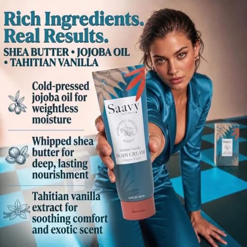 Saavy Naturals Deeply Hydrating Body Cream for Dry Skin – Nourishing Shea Butter, Plant-Based & Sustainably Sourced – Tahitian Vanilla 8.5 fl oz thumbnail 4