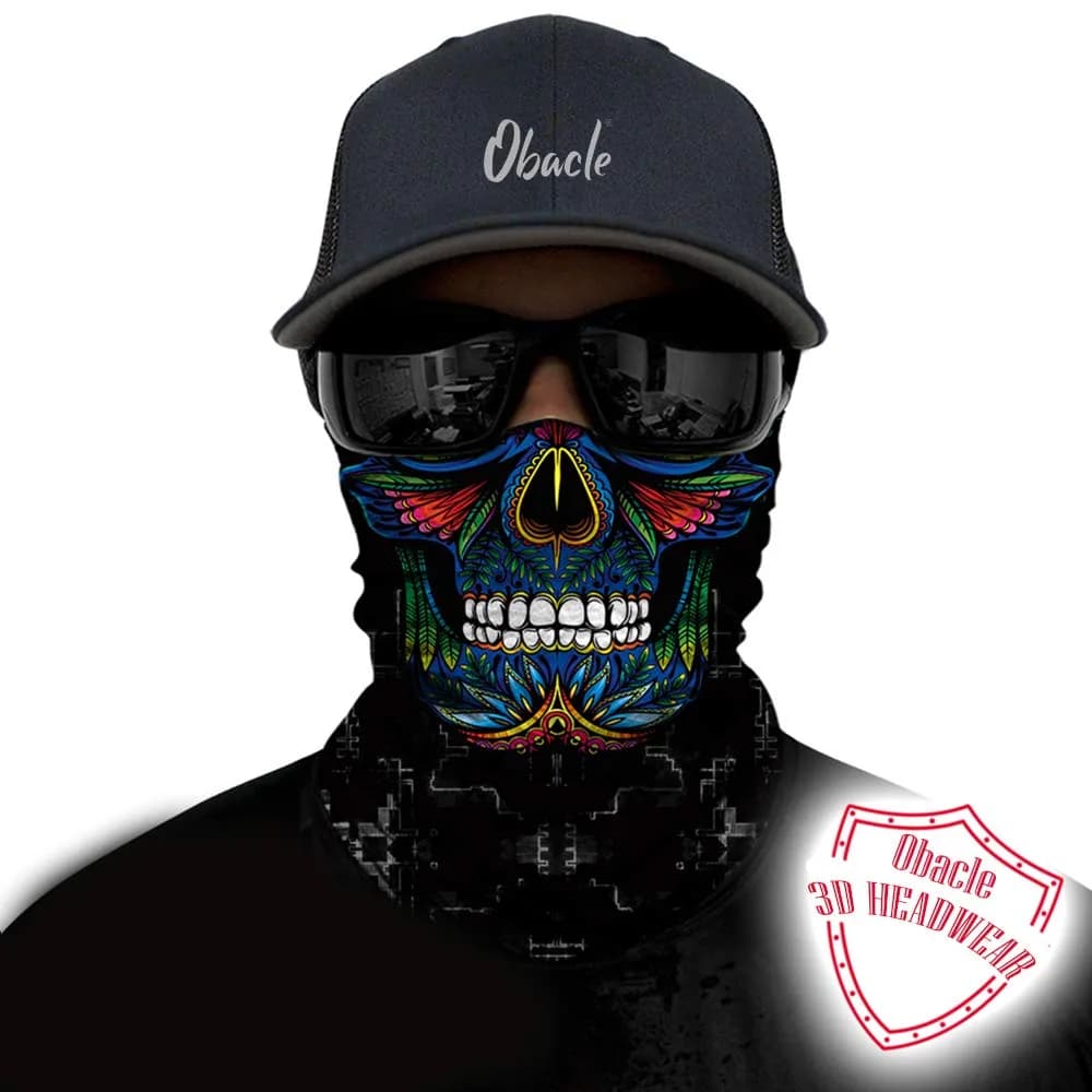 Obacle Skull Face Mask Half - Skull Blue-Red-Green Face for Dust, Wind & UV Protection - view 2
