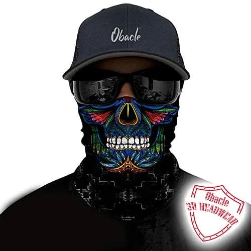 Obacle Skull Face Mask Half - Skull Blue-Red-Green Face for Dust, Wind & UV Protection thumbnail 2