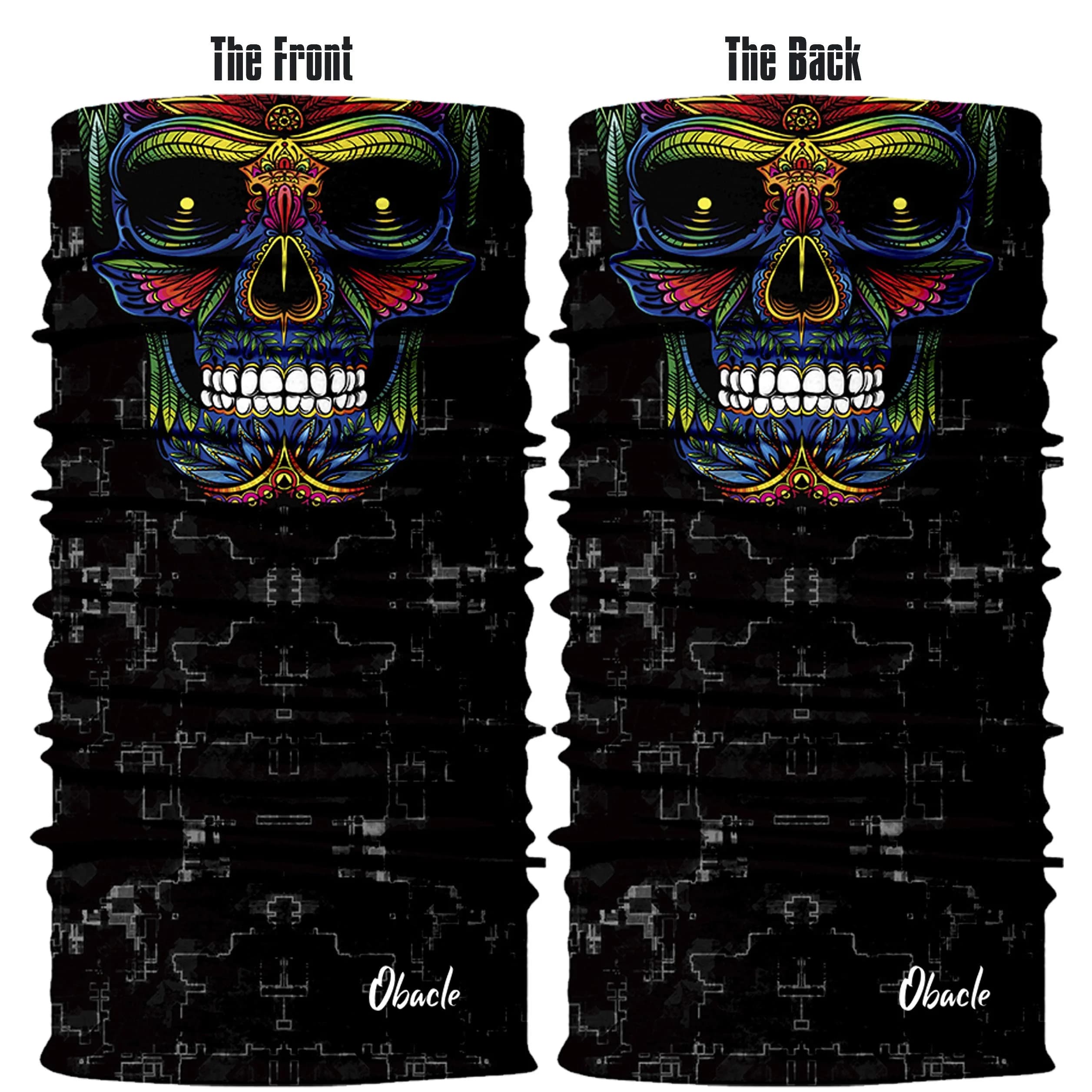 Obacle Skull Face Mask Half - Skull Blue-Red-Green Face for Dust, Wind & UV Protection - view 3