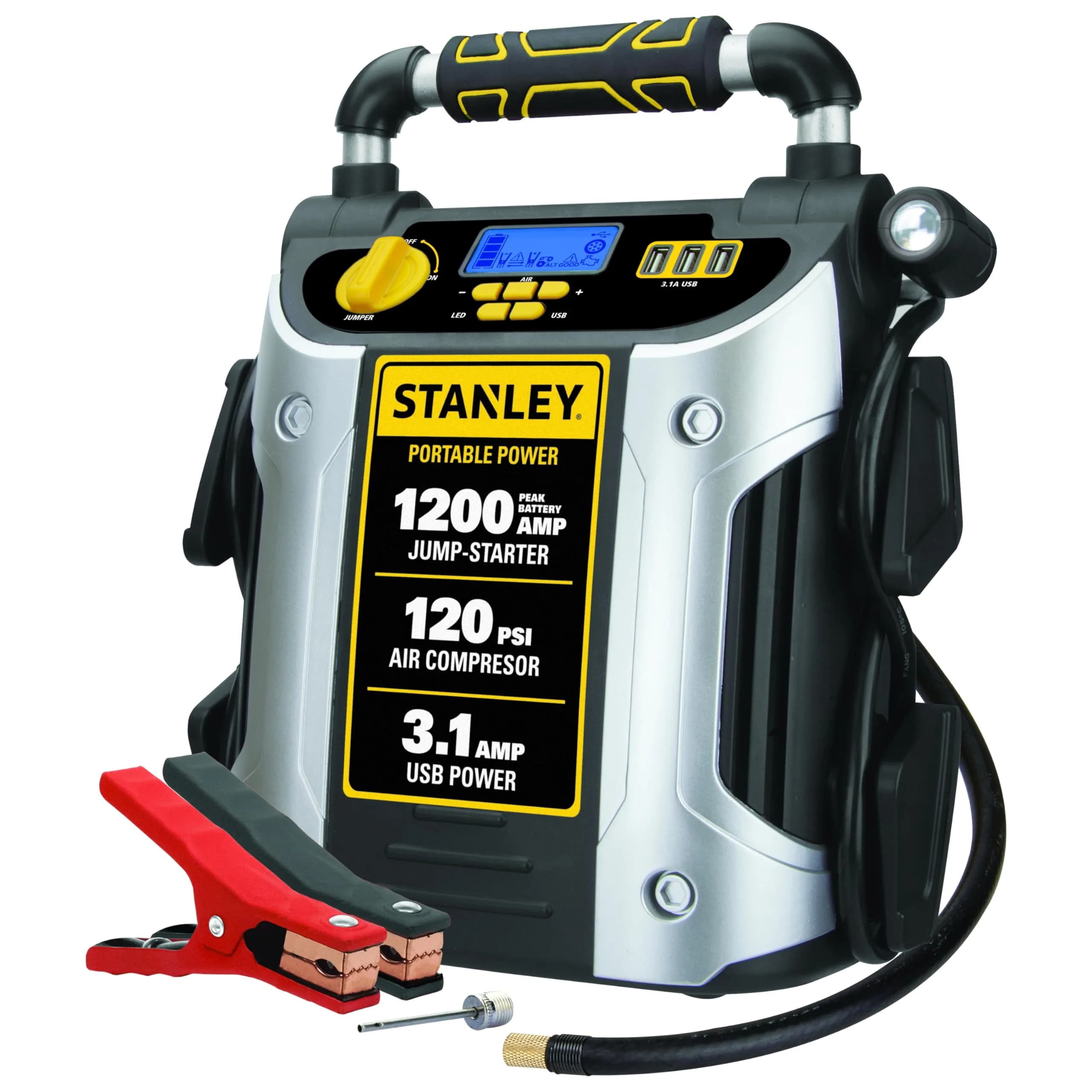 Stanley Jump Starter with 1200 Peak Amps & 120 PSI Inflator | Portable Power & Emergency Kit