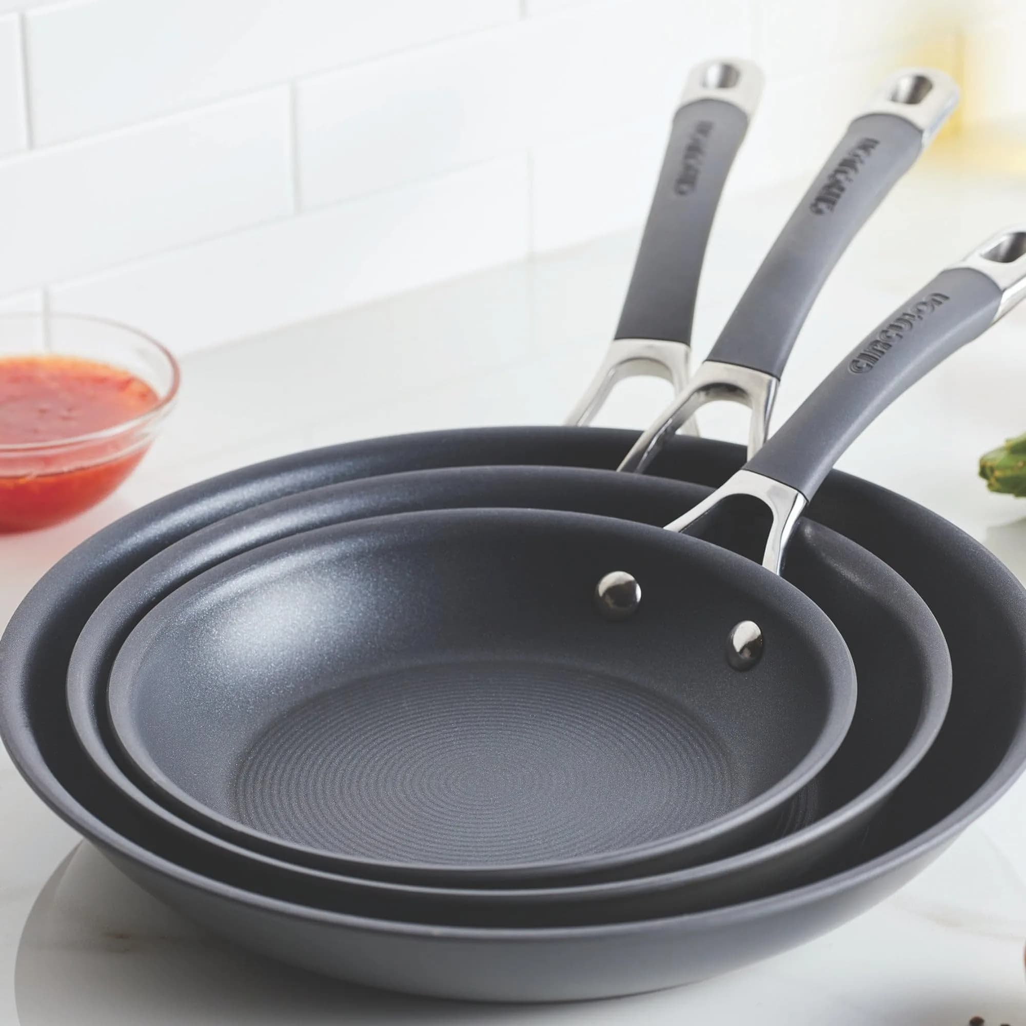 Circulon Radiance Hard Anodized Nonstick Frying Pan Set, 3-Piece, Gray | Durable, Oven Safe to 400°F, Dishwasher Safe thumbnail 3