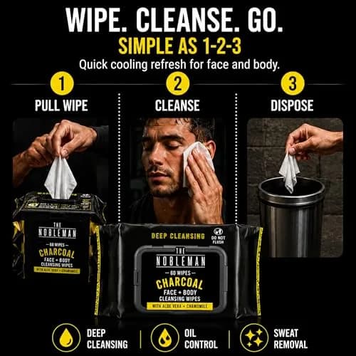 The Nobleman Charcoal Deep Detoxifying Face + Body Cleansing Wipes for Men | Heavy-Duty, Biodegradable, Charcoal Scent thumbnail 7
