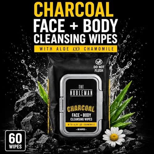The Nobleman Charcoal Deep Detoxifying Face + Body Cleansing Wipes for Men | Heavy-Duty, Biodegradable, Charcoal Scent thumbnail 2