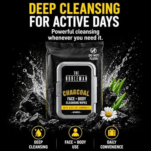 The Nobleman Charcoal Deep Detoxifying Face + Body Cleansing Wipes for Men | Heavy-Duty, Biodegradable, Charcoal Scent thumbnail 4