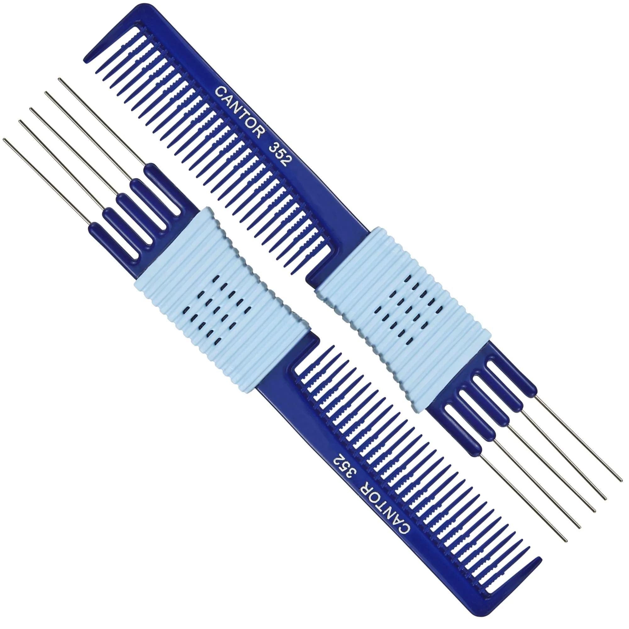 Cantor Hair Comb Set 2 Pack, Stainless Steel, All Hair Types | Anti Static & Heat Resistant — Navy Blue