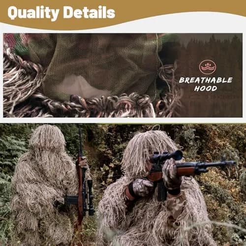 MOPHOTO 5 in 1 Ghillie Suit 3D Camouflage Hunting Suit - Jacket, Pants, Hood, Carry Bag, Adult & Youth, M/L/XL/XXL thumbnail 7