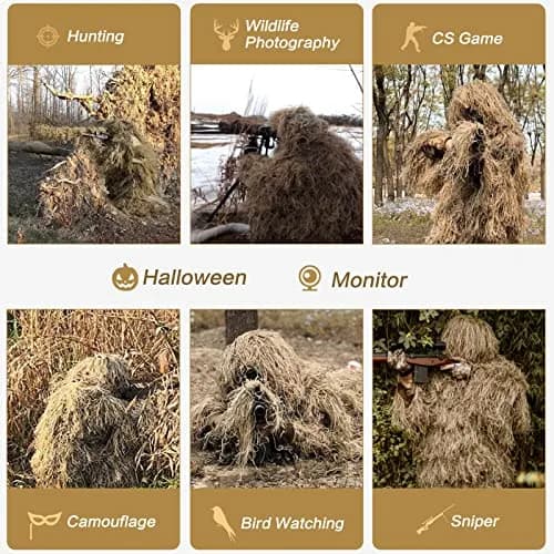 MOPHOTO 5 in 1 Ghillie Suit 3D Camouflage Hunting Suit - Jacket, Pants, Hood, Carry Bag, Adult & Youth, M/L/XL/XXL thumbnail 2