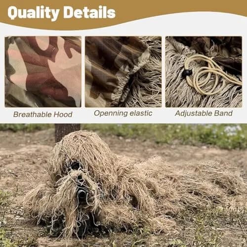 MOPHOTO 5 in 1 Ghillie Suit 3D Camouflage Hunting Suit - Jacket, Pants, Hood, Carry Bag, Adult & Youth, M/L/XL/XXL thumbnail 3