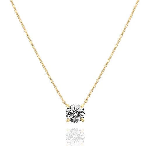 PAVOI Gold Necklace Dainty Solitaire Pendant 18 Inches | Cubic Zirconia, 14K Gold Plated, Yellow Gold — Yellow Gold
