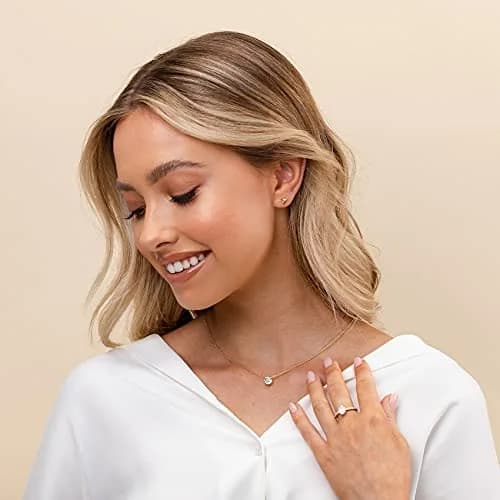 PAVOI Gold Necklace Dainty Solitaire Pendant 18 Inches | Cubic Zirconia, 14K Gold Plated, Yellow Gold thumbnail 5