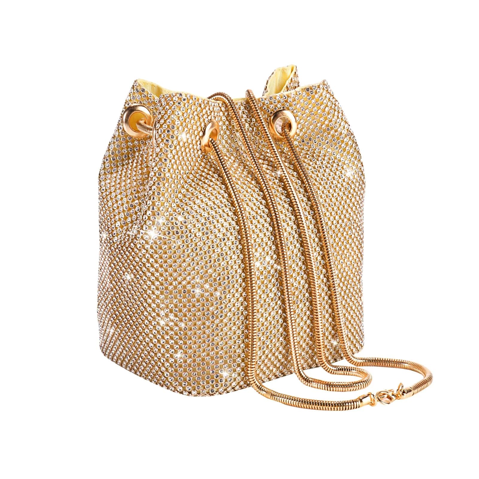 JIAN YA NA Bucket Gold X-Large Rhinestone Trihedral Clutch Evening Bag 11.3cm x 15.5cm - main product image