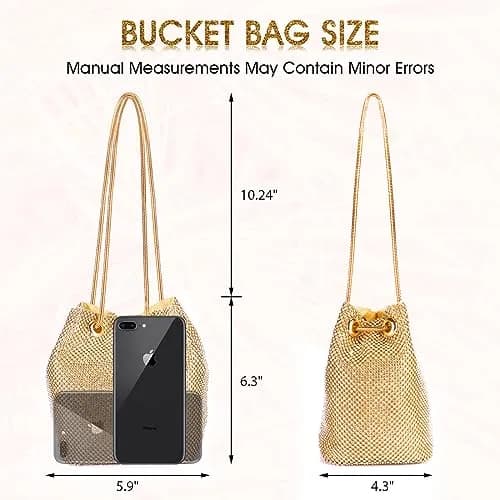 JIAN YA NA Full Rhinestones Bucket Bag for Women 15x11x16cm | Elegant Evening Shoulder Bag with Long Chain thumbnail 4
