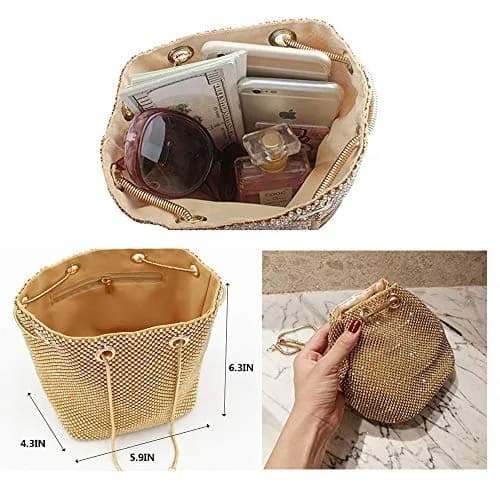 JIAN YA NA Full Rhinestones Bucket Bag for Women 15x11x16cm | Elegant Evening Shoulder Bag with Long Chain thumbnail 7