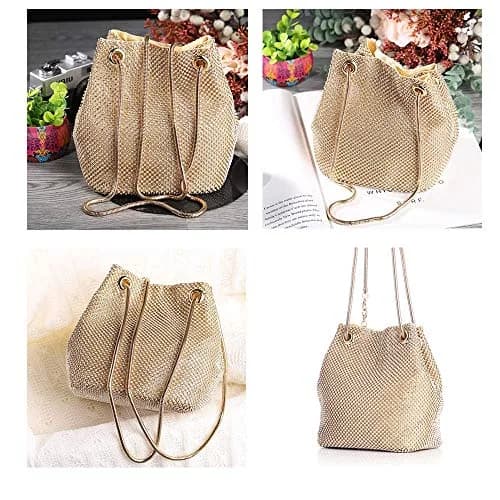 JIAN YA NA Full Rhinestones Bucket Bag for Women 15x11x16cm | Elegant Evening Shoulder Bag with Long Chain thumbnail 8