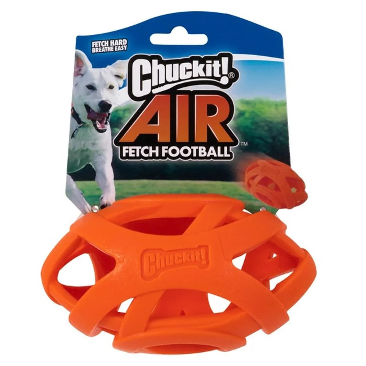 Chuckit! Air Fetch Dog Ball, Medium 2.5in | Breathable, Floating, Treat-Dispenser — Orange Football
