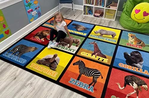 KIDCARPET.COM Animal Picture Squares 6' x 8'6" Rectangle Area Rug | Realistic Animal Photos for Kids' Room thumbnail 2