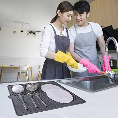 Yacee Gray Silicone Dish Drying Mat XL 61cm x 46cm (24" x 18") | Heat Resistant Trivet & Countertop Protector thumbnail 4